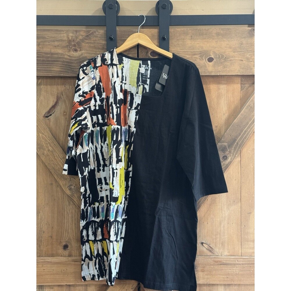 Ulla Popken Women's US 16/18 Black Multicolored Abstract Long Line Tunic Top New